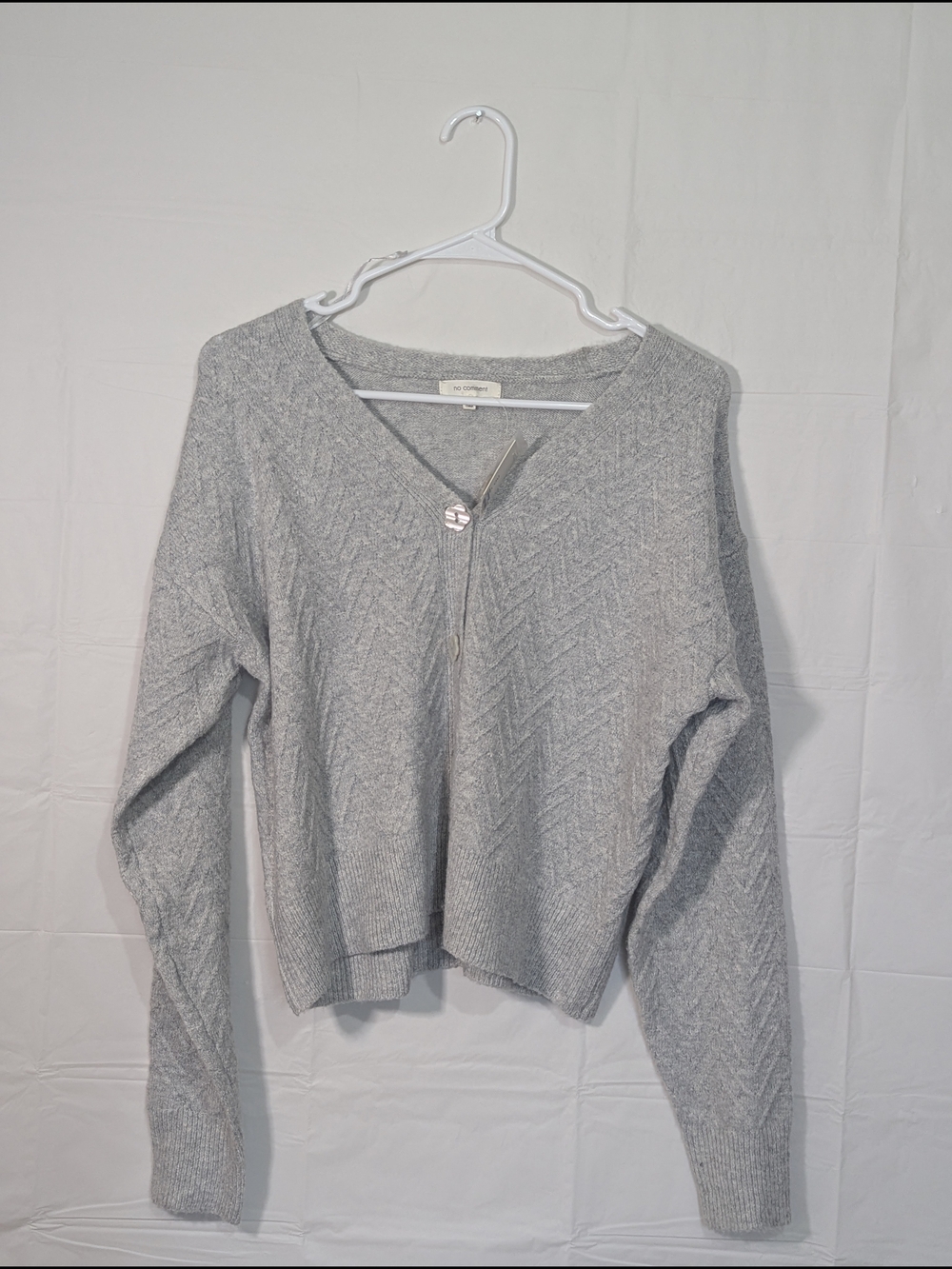No Comment Women's Gray Cable Knit Cardigan Sweater Button Front Size Medium